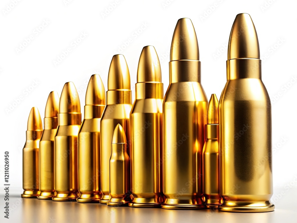 Silhouette of Assorted Gold Metal Bullets Isolated on White Silhouette of Assorted Gold Metal Bullets Isolated on White