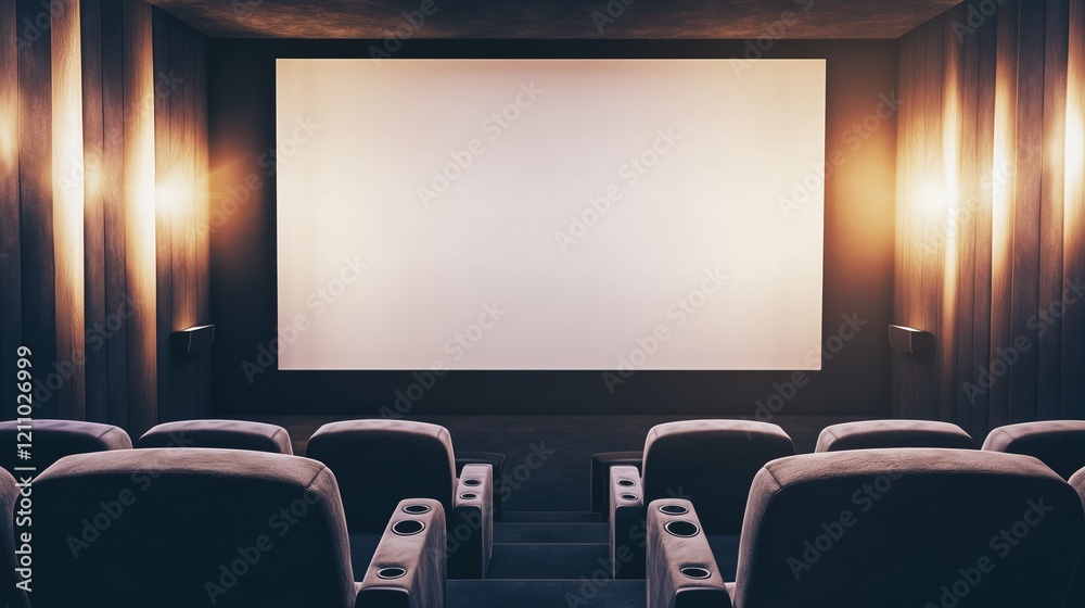 Fototapeta premium A modern luxury cinema room with soft velvet chairs