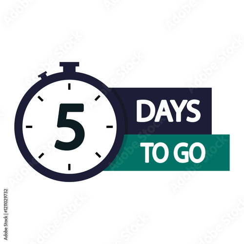 5 days countdown. Number five text. Stopwatch vector symbol. Bold timer design.