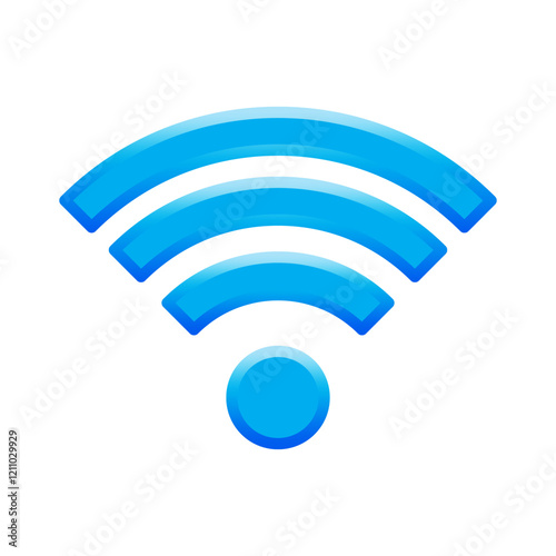 Wi Fi icon. Blue signal waves. Connection symbol. Wireless network vector.