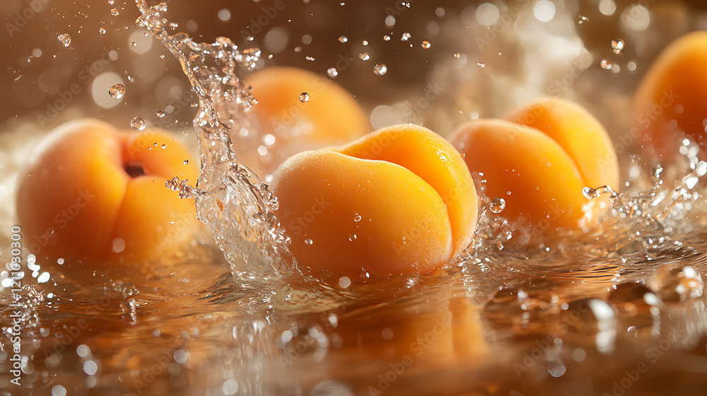 apricots splashing in water with orange hues, soft and juicy textures, studio lighting. apricots splashing in water with orange hues, soft and juicy textures, studio lighting.