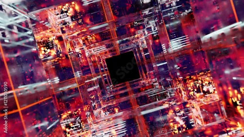 A cube with many red and blue lights inside