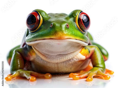 Big Eyed Frog, White Background, Macro Photography, High Depth of Field, Amphibian Portrait, Nature Closeup photo