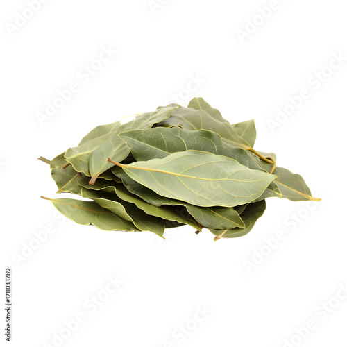 Illustration of a vibrant pile of bay leaves on a transparent background, ideal for cooking, seasoning, and herbal visuals. photo