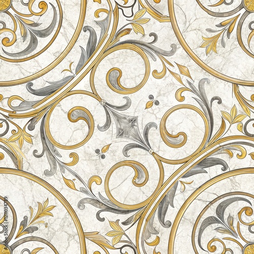 Elegant Gold and Gray Marble Tile Pattern Design Seamless Texture for Interior Decoration