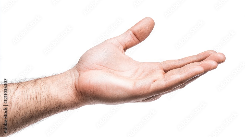 Open hand, offering, gesture, white background, presentation Open hand, offering, gesture, white background, presentation