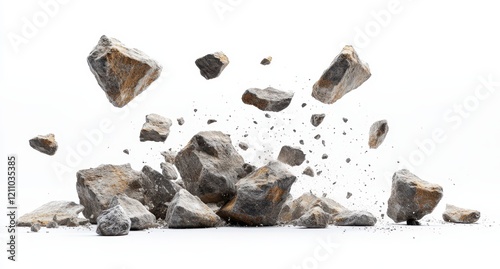 Wallpaper Mural Falling Rocks, white background, no shadows, high-resolution, ultra-realistic photograp Torontodigital.ca