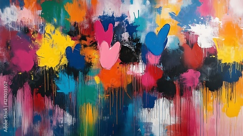 Abstract Colorful Dripping Paint Heart Art