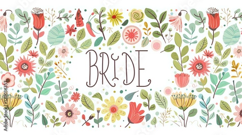 Delicate floral wedding banner design with hand lettered 