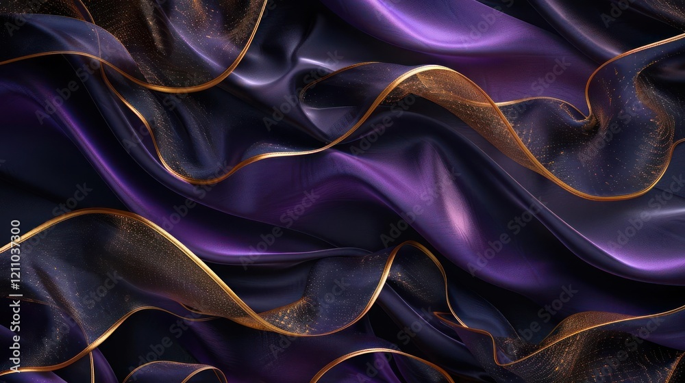 Fototapeta premium depicts an abstract background with a rich purple hue, adorned with intricate golden accents that add a touch of luxury and sophistication.