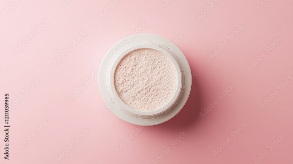 Pink background, open cream jar, textured product, beauty shot, advertising