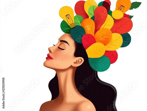 Woman with colorful leaf headdress