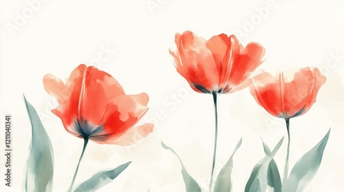 Watercolor tulips spring garden floral design