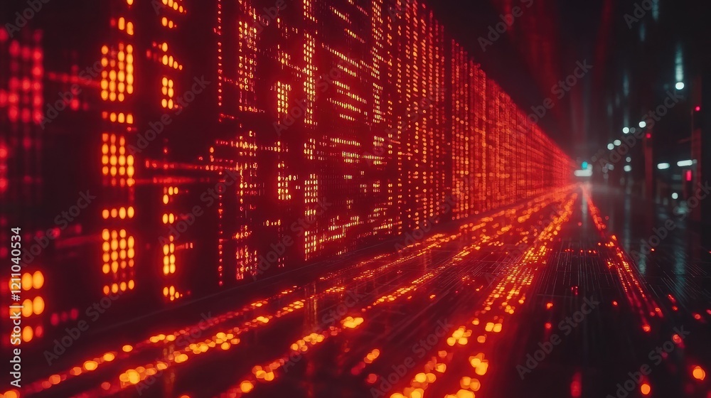 Fototapeta premium Glowing Data Streams in a Futuristic Digital Tunnel