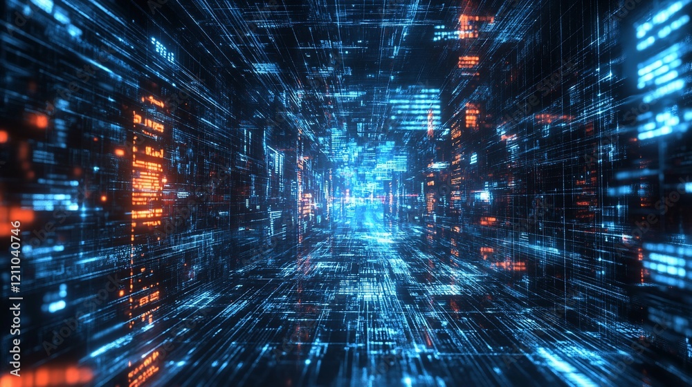 Digital data stream tunnel, futuristic technology, abstract background, cybersecurity concept, website banner Digital data stream tunnel, futuristic technology, abstract background, cybersecurity concept, website banner