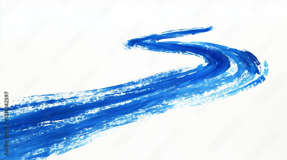 A thin blue ink brush stroke path on a white background A thin blue ink brush stroke path on a white background