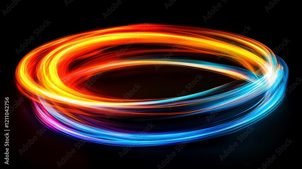 digital abstract artwork featuring a dynamic swirl of vibrant light trails against a black background with intertwined bands of red, orange, yellow and blue light creating a sense of motion and energy digital abstract artwork featuring a dynamic swirl of vibrant light trails against a black background with intertwined bands of red, orange, yellow and blue light creating a sense of motion and energy