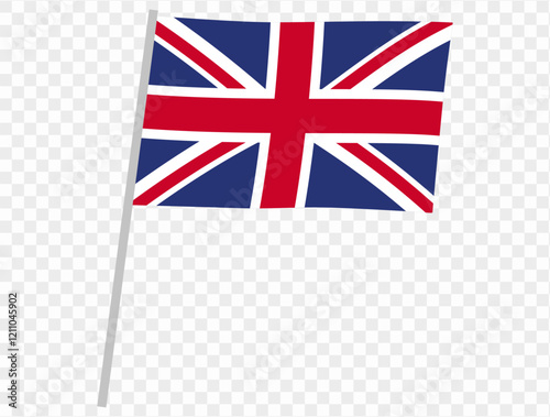 Waving UK flag isolated on a transparent PNG background. Perfect for designs, presentations, or digital projects. High-quality image showcasing the Union Jack in a dynamic, realistic style.