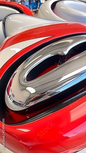 Classic Car Detail Red White Chrome Accents