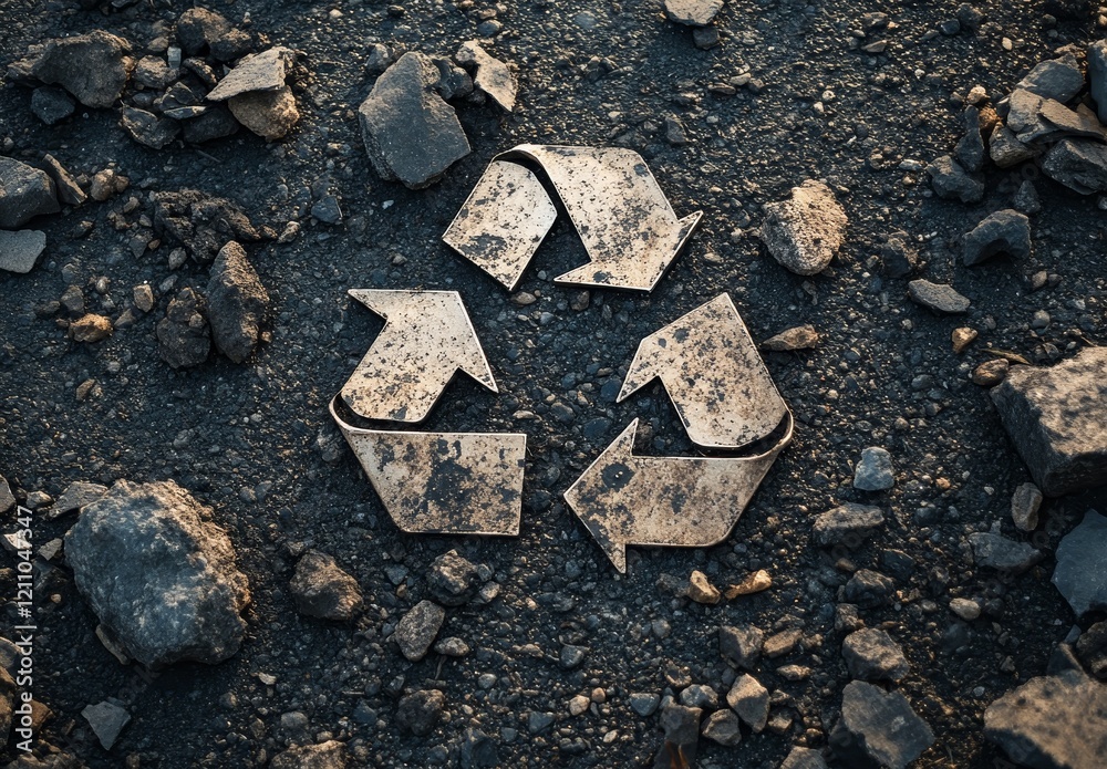 Dirty recycle symbol on dark ground. Dirty recycle symbol on dark ground.