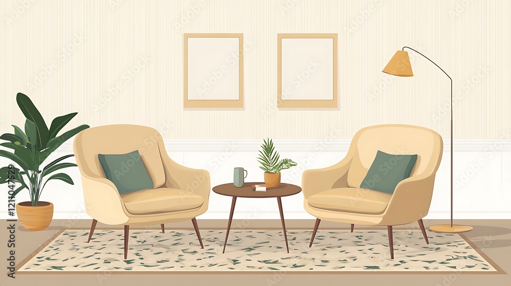 Modern Living Room Interior Design with Two Armchairs
