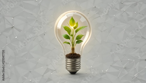 Glowing light bulb with a growing plant inside, symbolizing green energy and sustainable solutions for a brighter future.