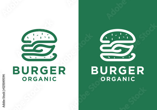 organic burger logo design vector. meatless burger logo with green vegetables for healthy and vegetarian food