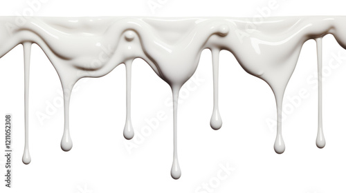 Dripping milk isolated on transparent white background, clipping path, Png file