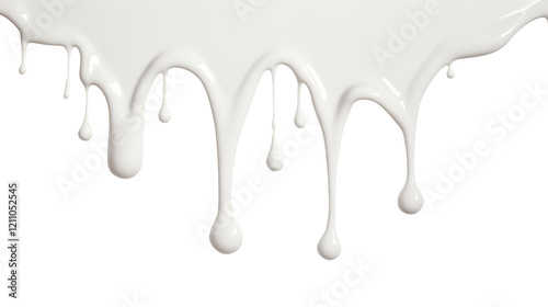 Dripping milk isolated on transparent white background, clipping path, Png file