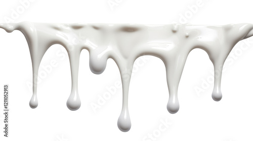 Dripping milk isolated on transparent white background, clipping path, Png file