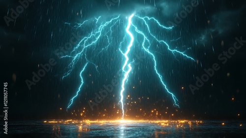 Dramatic Lightning Strike During Heavy Rainfall
