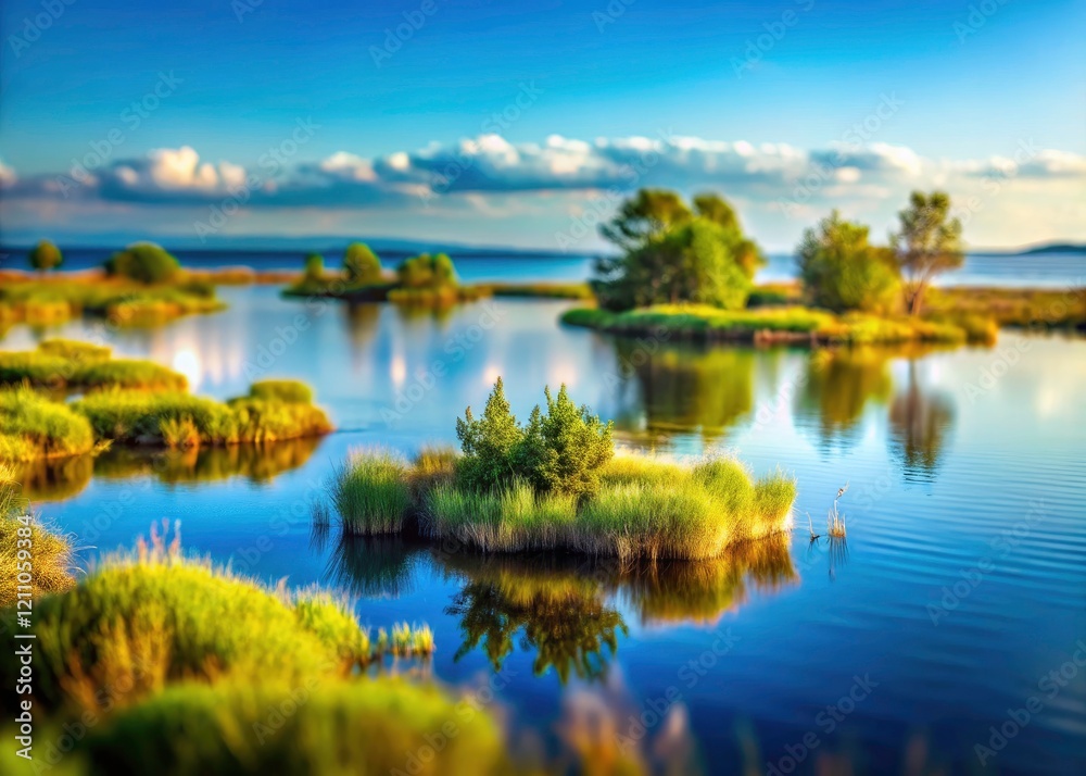 Tilt-shift coastal lake. Minimalist photography captures tranquil ripples and calm waters. Tilt-shift coastal lake. Minimalist photography captures tranquil ripples and calm waters.