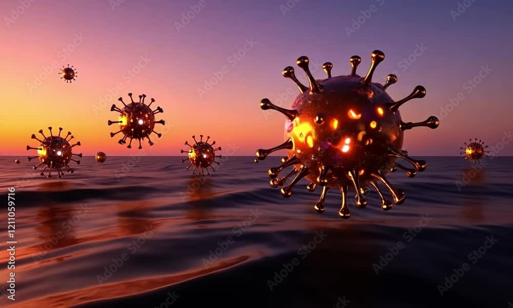 AI - Futuristic 3D Illustration of Virus Cells Under Microscope ...
