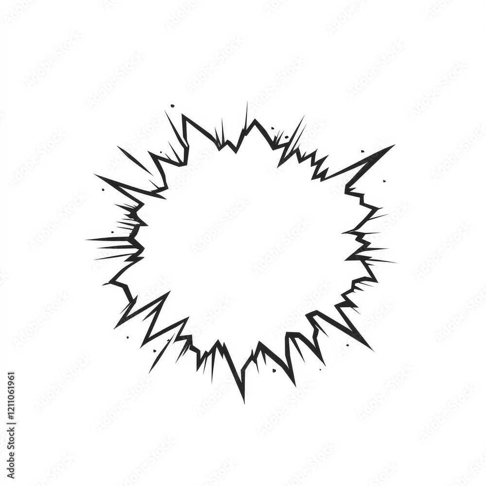 Abstract black and white circular burst, explosion, starburst shape with jagged edges isolated on white background. Abstract black and white circular burst, explosion, starburst shape with jagged edges isolated on white background.
