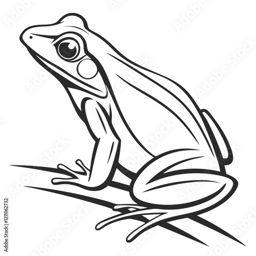 frog black outline, vector drawing PNG
