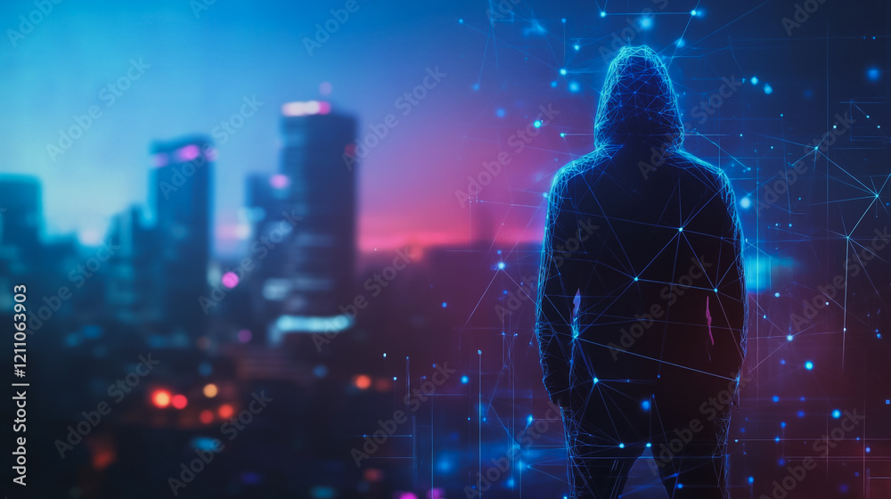 Hacker are planning to hack and attack networks and cyber security systems.Smart digital city with connection Innovation network reciprocity over the cityscape Hacker are planning to hack and attack networks and cyber security systems.Smart digital city with connection Innovation network reciprocity over the cityscape