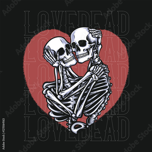 two skeleton hugging tshirt design