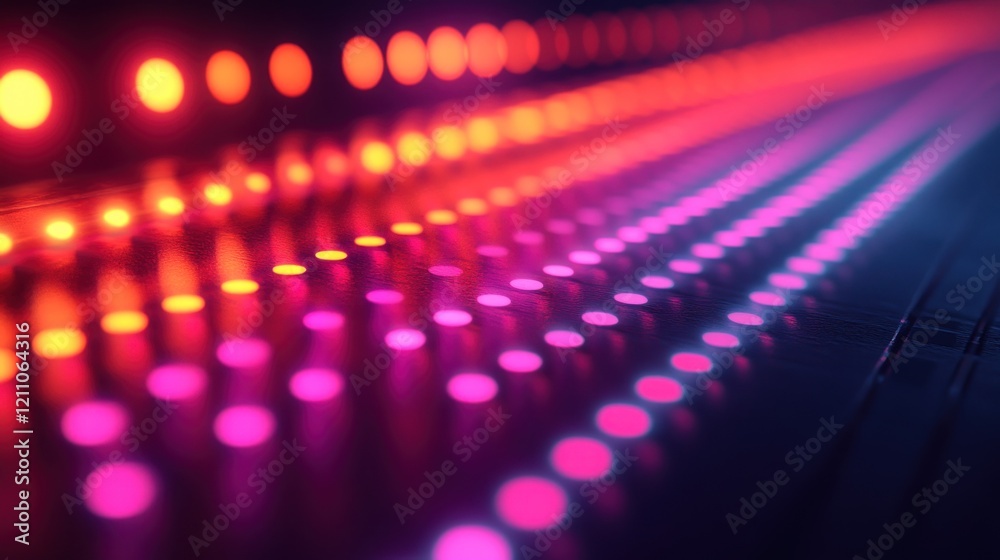 Obraz premium Colorful abstract light patterns with vibrant dots creating a rhythmic visual effect in a dark setting