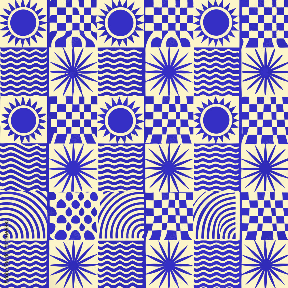 geometric pattern, blue and cream color scheme geometric pattern, blue and cream color scheme