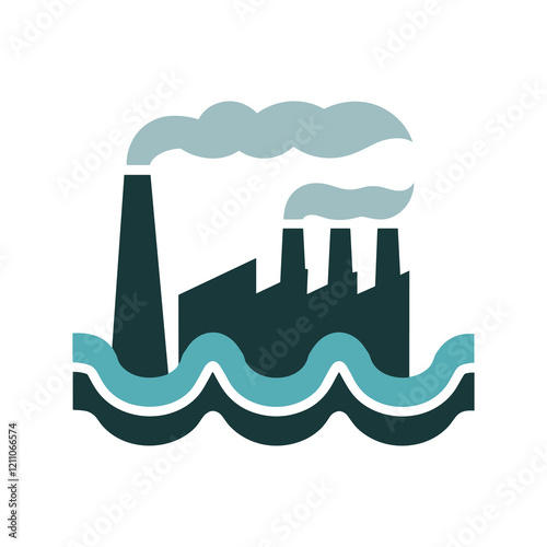 Stylized Factory Icon with Smoke and Water