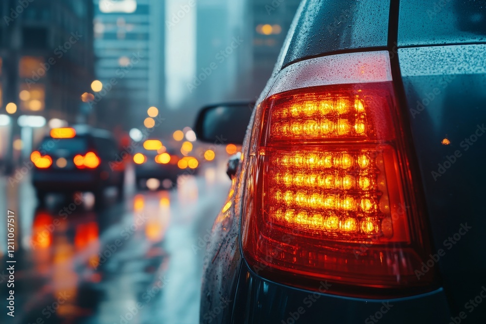 Evening traffic in a city with rain-soaked streets reflecting vibrant lights Evening traffic in a city with rain-soaked streets reflecting vibrant lights