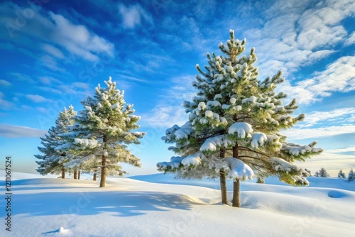 Winter Wonderland Snow-Covered Evergreens on a Sunny Day in a Snowy Landscape