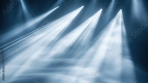 Dramatic lighting beams create a theatrical atmosphere.