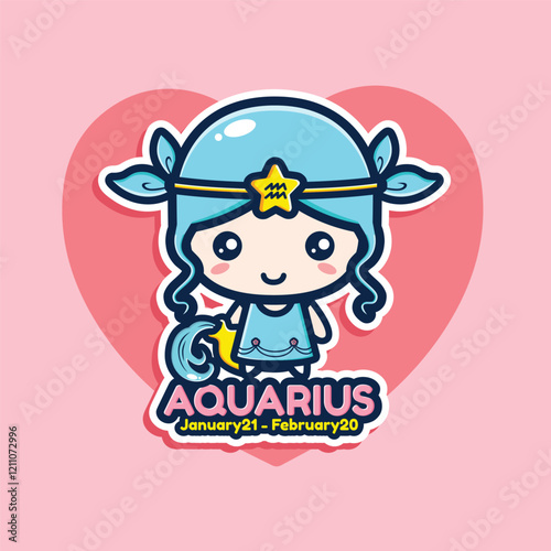 Cute Aquarius Zodiac Character Illustration