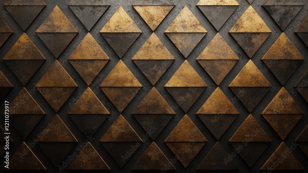 Textured geometric pattern with gold triangles on dark background Textured geometric pattern with gold triangles on dark background