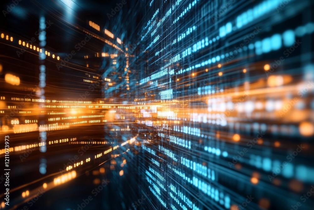 Digital data flow creates vibrant visual effects in futuristic environment Digital data flow creates vibrant visual effects in futuristic environment