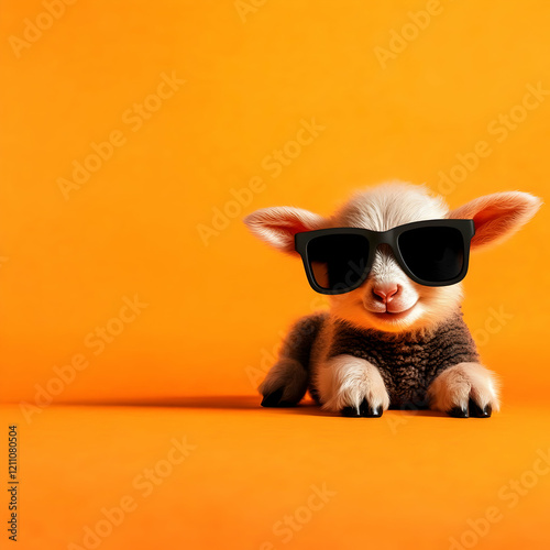 Adorable Lamb Wearing Sungl...