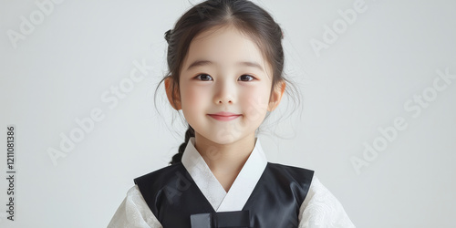 A young Korean girl in traditional hanbok, generative AI