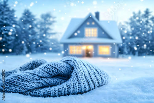 Cozy Knit Scarf Lies on Sno...