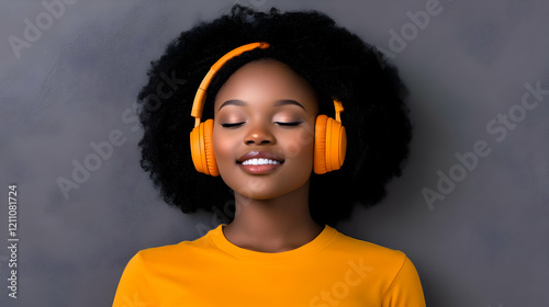 Woman enjoys music with ora...